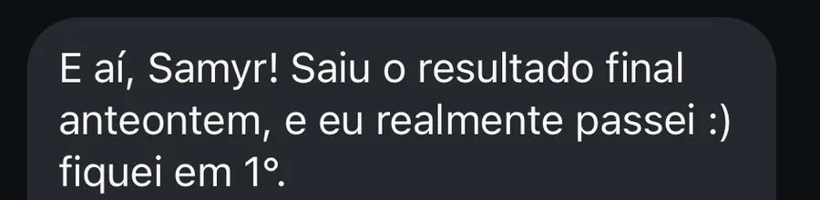 Depoimento: passei, fiquei em 1º lugar