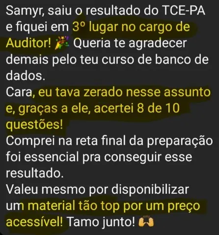 Depoimento de aluno aprovado em 3º lugar no TCE-PA